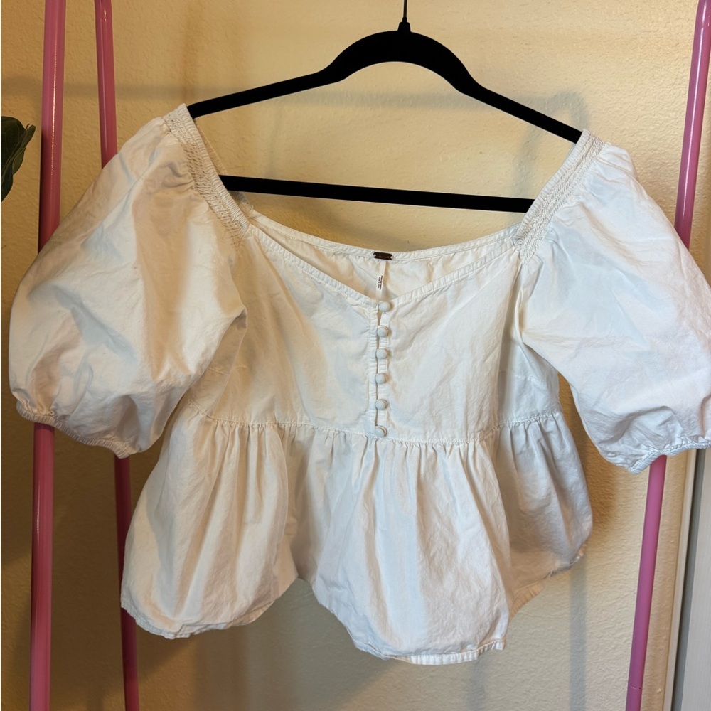 Free People Boho White Puff Sleeve Women's Top